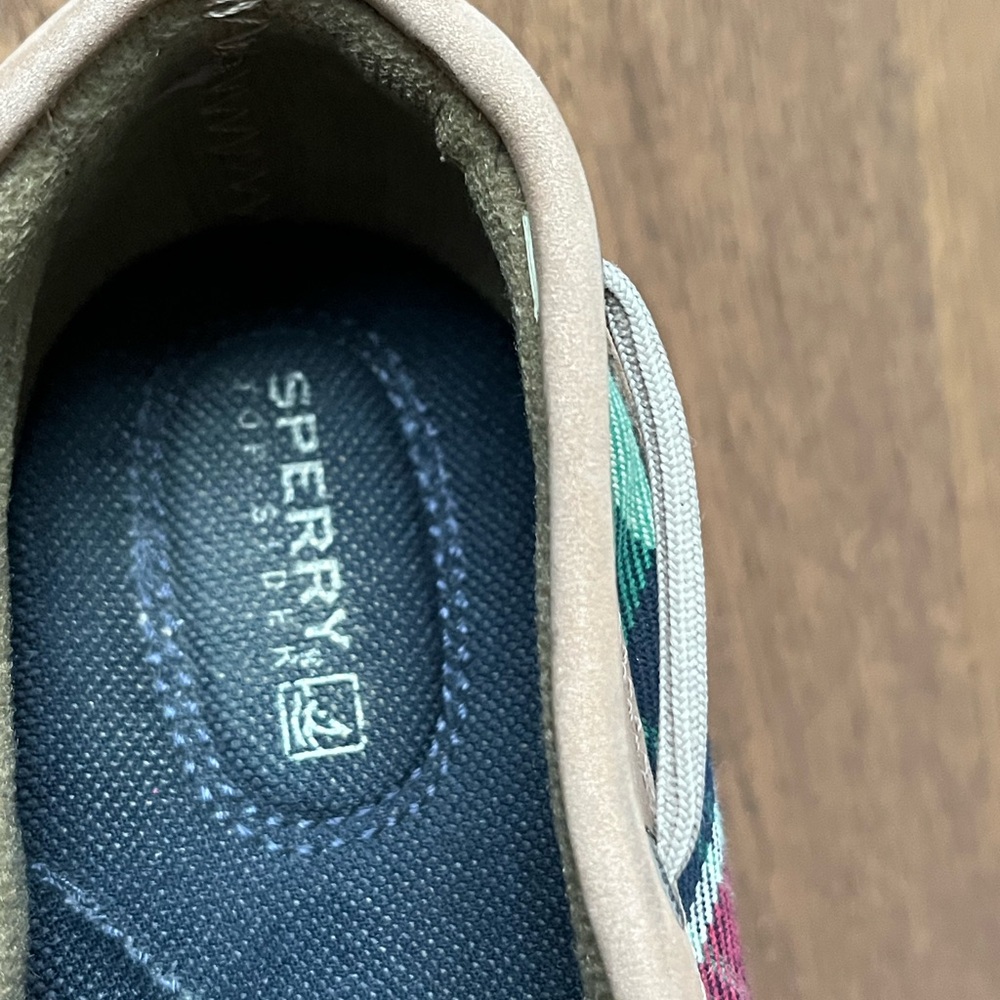 Sperry Top Sider Size 9.5 Khaki Leather Plaid Preppy Bluefish Oxford Boat Shoes - Picture 11 of 13